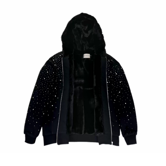 Rhinestone Galaxy Zip Up | Fur-Lined Warmth & Shine