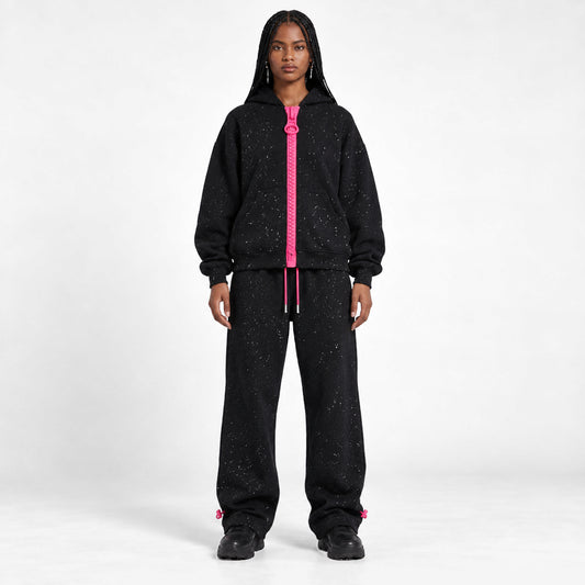 VYBES Black Giant Zipper Sweatpants