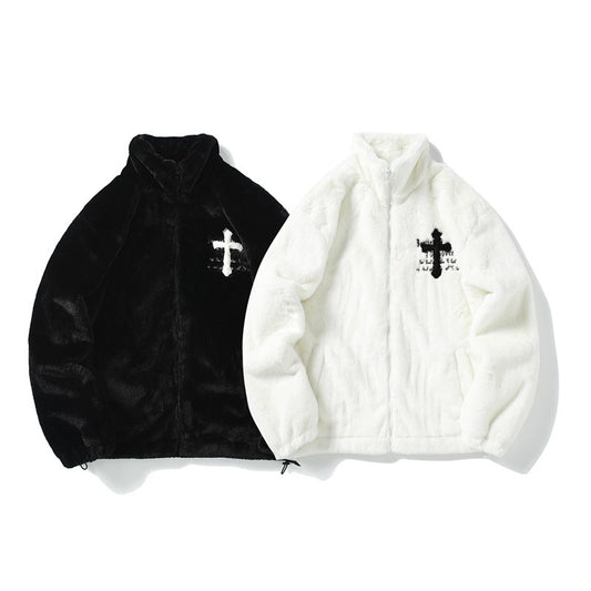 Plush Cross Embrodered Jacket (Black)