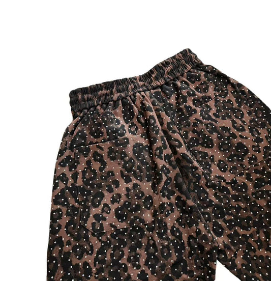 VYBES Rhinestone Leopard Sweatpants