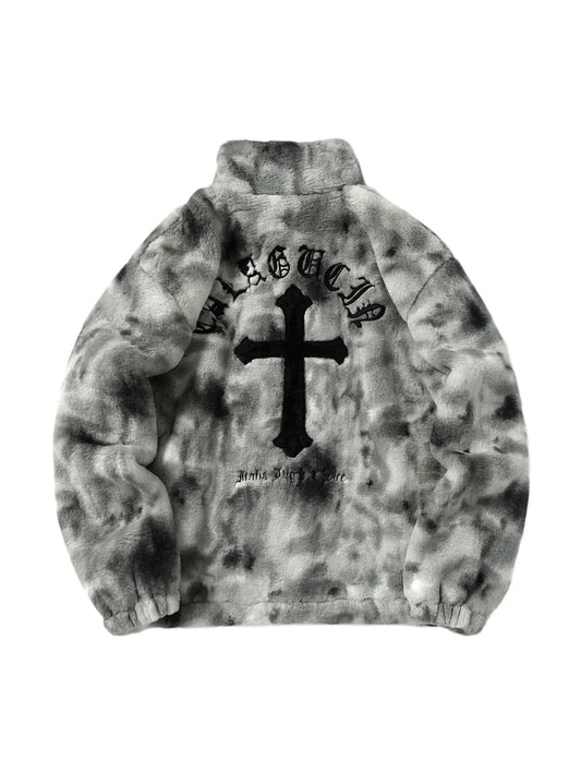 Plush Cross Embroidered Jacket