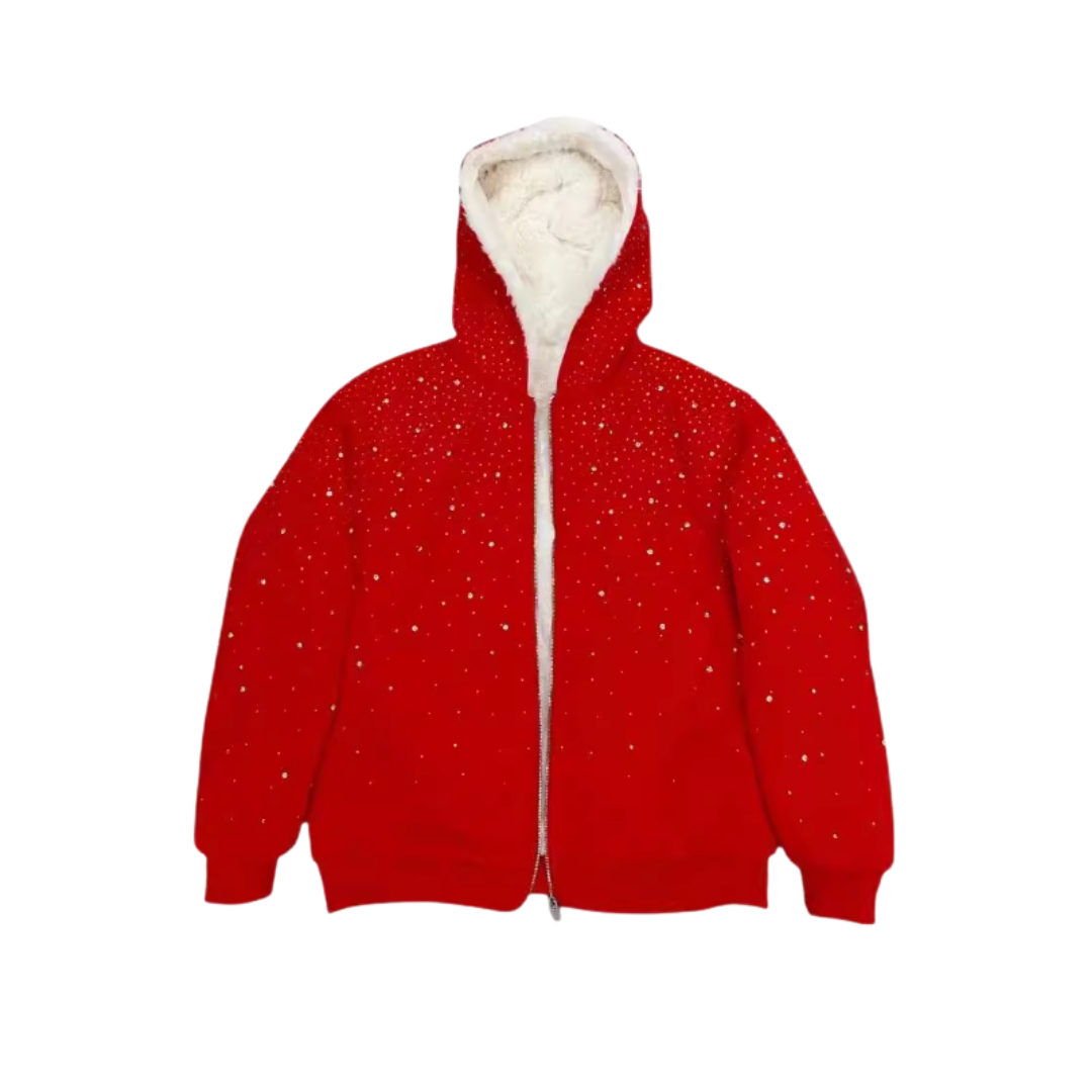 VYBES Rhinestone Galaxy Zip Up (Fur Lined) | Fur-Lined