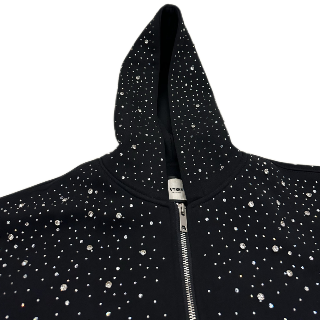 VYBES Rhinestone Galaxy Zip Up | Sleek & Sparkling Layer VYBES Rhinestone Galaxy Zip Up | Sleek & Sparkling Layer