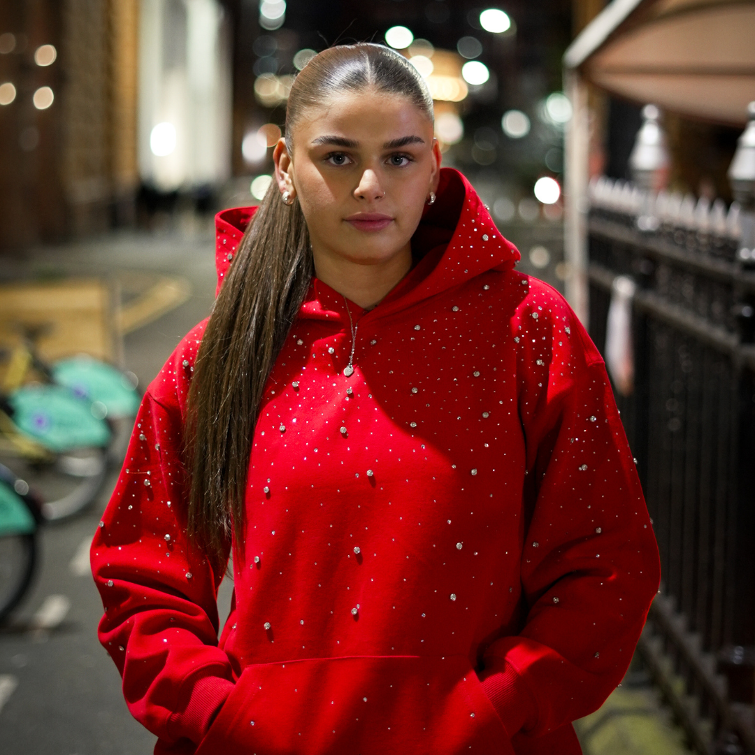 VYBES Rhinestone Galaxy Hoodie | Sparkling Style & Comfort