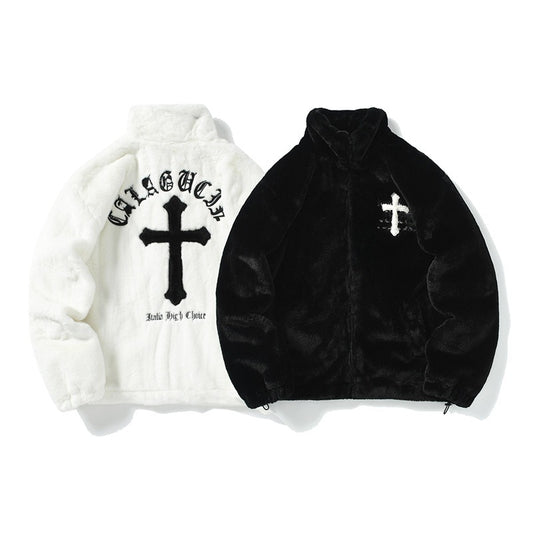 Plush Cross Embrodered Jacket (White)