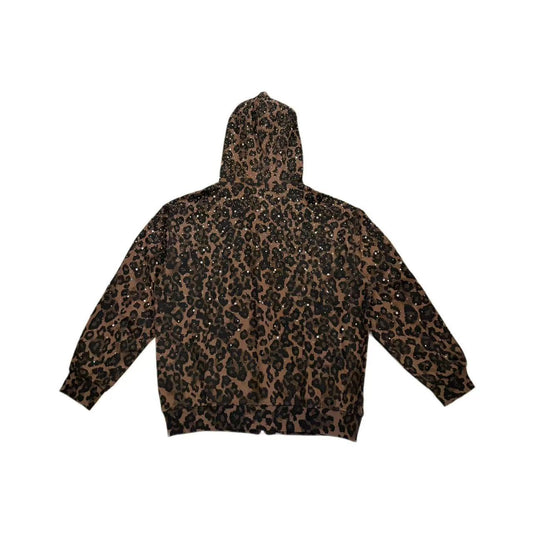 VYBES Rhinestone Leopard Zip Up