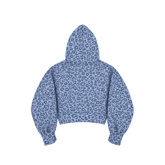 VYBES Women's Blue Leopard Cropped Zip-up