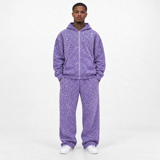 VYBES Purple Leopard Sweatpants