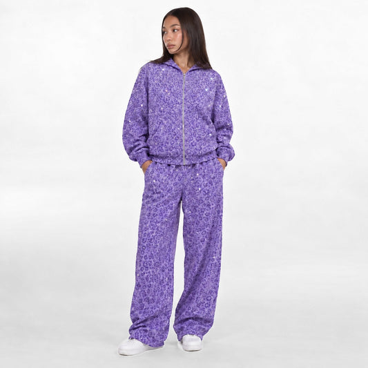 VYBES Purple Leopard Zip Up